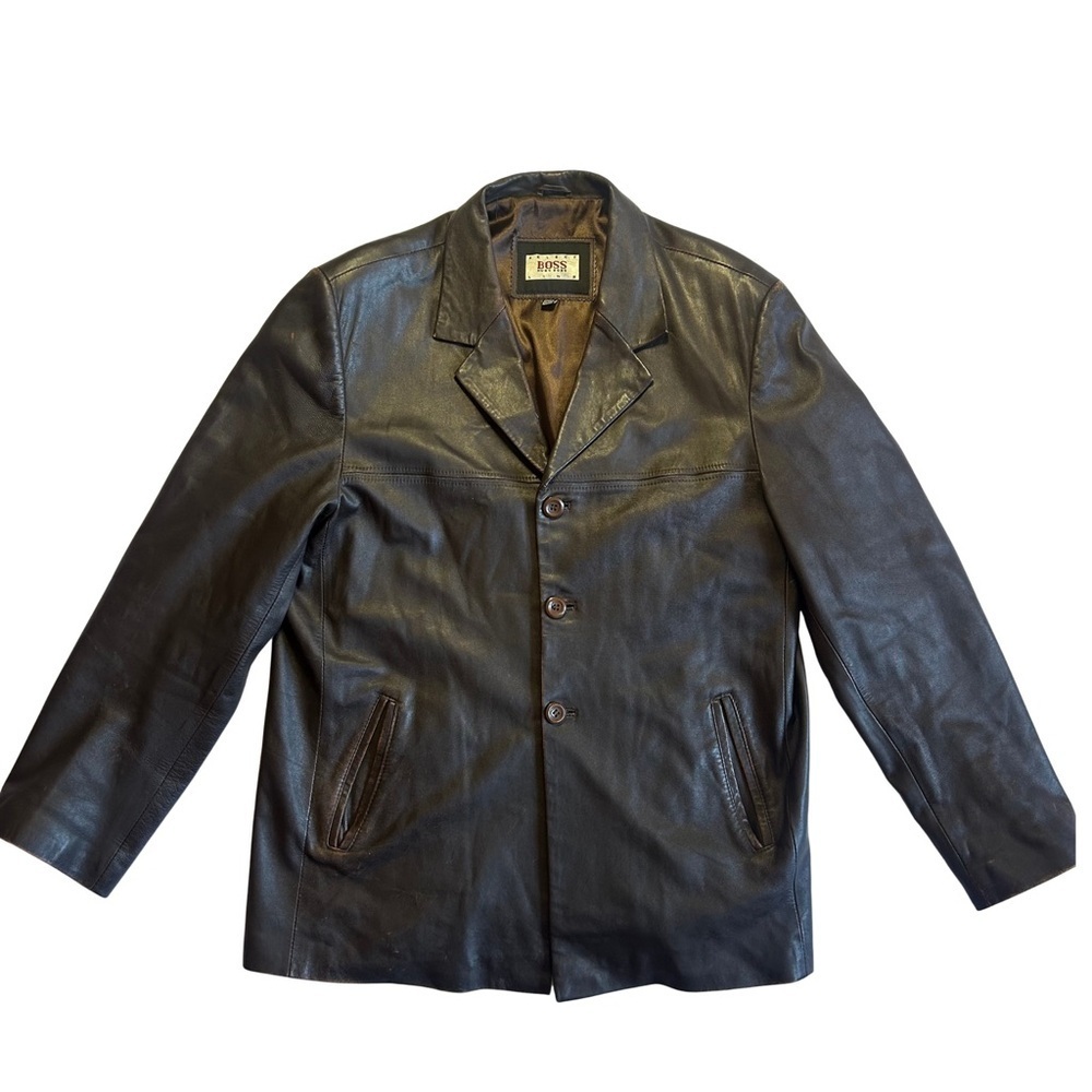 Hugo Boss Select Lamb Leather Blazer Jacket Men XXL Brown Button Front Vintage